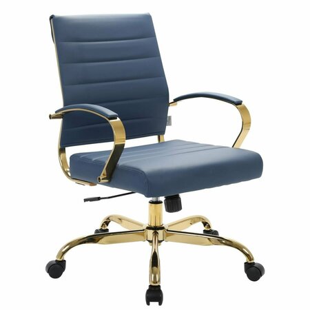 KD AMERICANA Benmar Home Leather Office Chair with Gold Frame, Navy Blue KD2609638